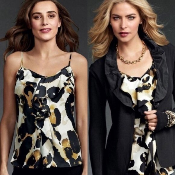 CAbi Tops - Cabi 174 Ingenue Cami Tank Top Ruffle Adjustable Straps Womens Sz M Animal Print